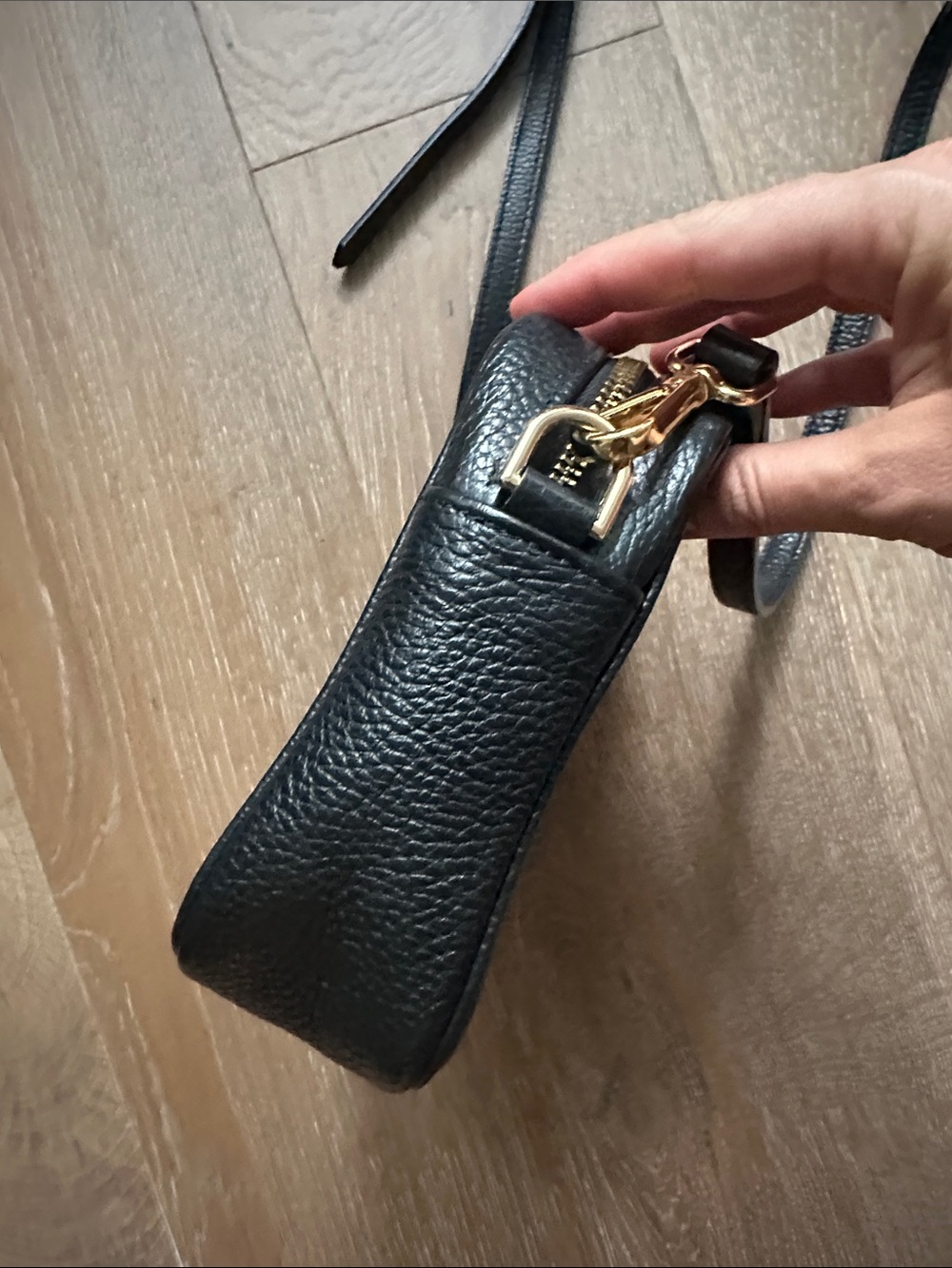 QUINCE Black Leather Gemma MC Crossbody Bag with Gold Hardware - Picture 6 of 11